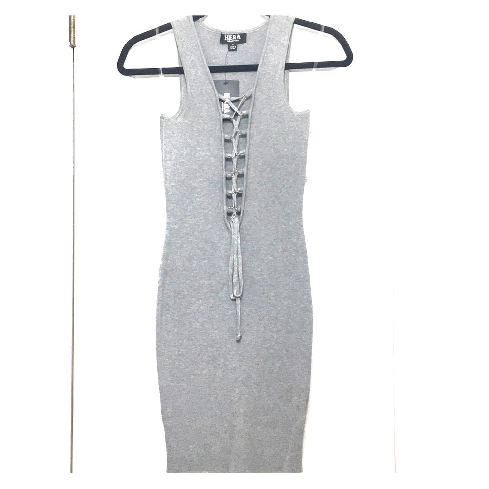Lace Up Bodycon Midi Dress Size Small